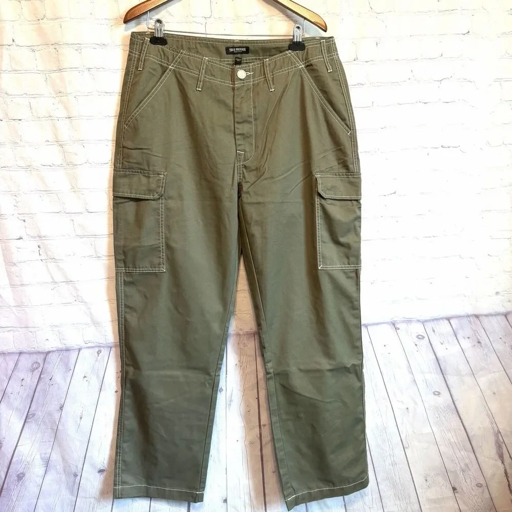 True Religion Men’s Green Cargo Pants 36 Regular Straight Leg Canvas Cotton